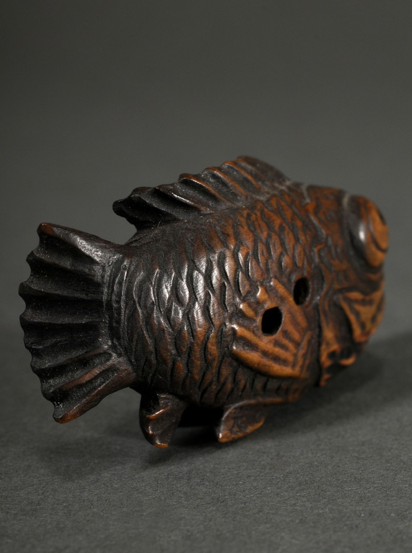 Boxwood netsuke "Akodai fish" in powerful carving, sign. Mitsuyuki 光之, Japan 2nd half 19th century, - Image 4 of 5