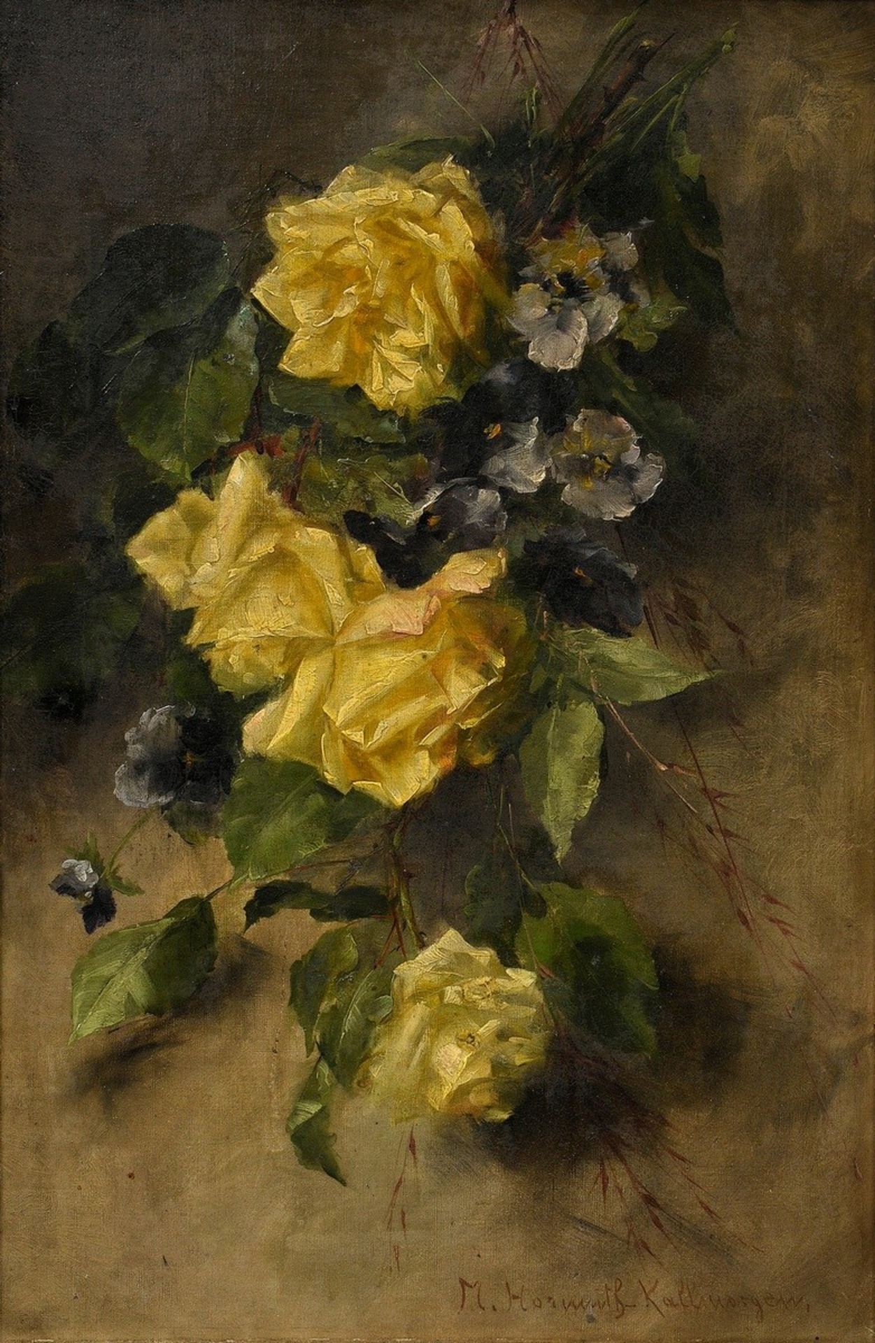 Hormuth-Kallmorgen, Margarethe (1858-1916) "Blumenstilleben", Öl/Leinwand, u.r. sign., 58,5x38,5cm 