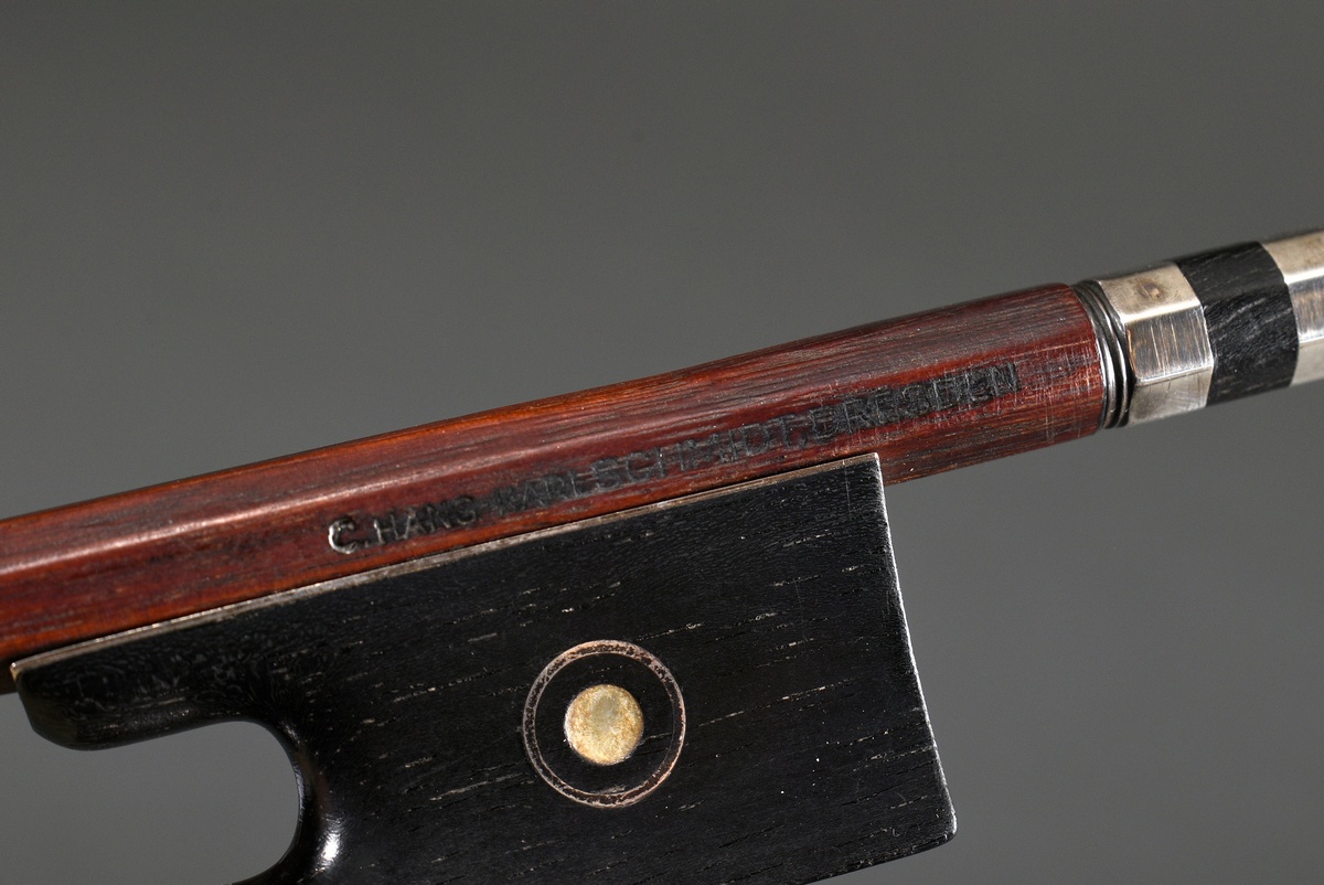 Master violin bow, Saxony 20th century, branded "C. Hans Karl Schmidt Dresden", octagonal pernambuc - Image 13 of 15