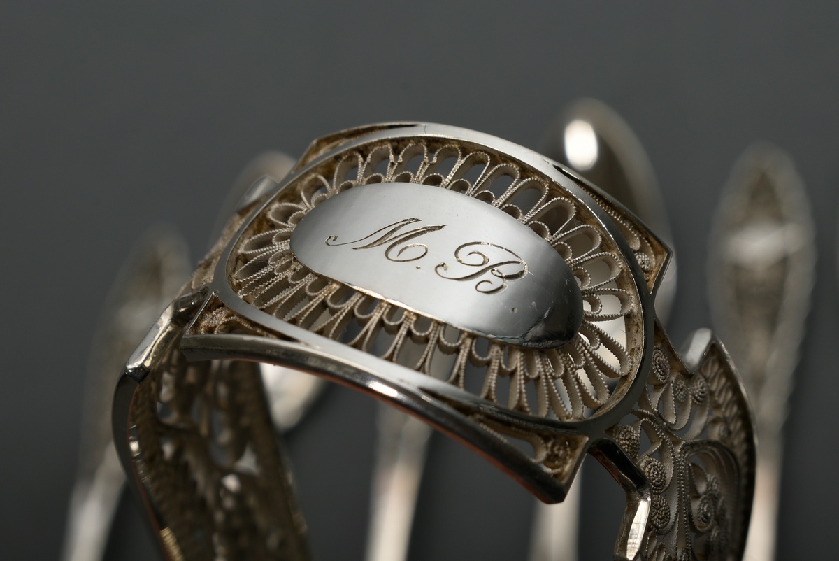 13 pieces filigree cutlery in Empire form with applied diamond cartouche and monogram ‘M.B.’, silve - Image 5 of 9