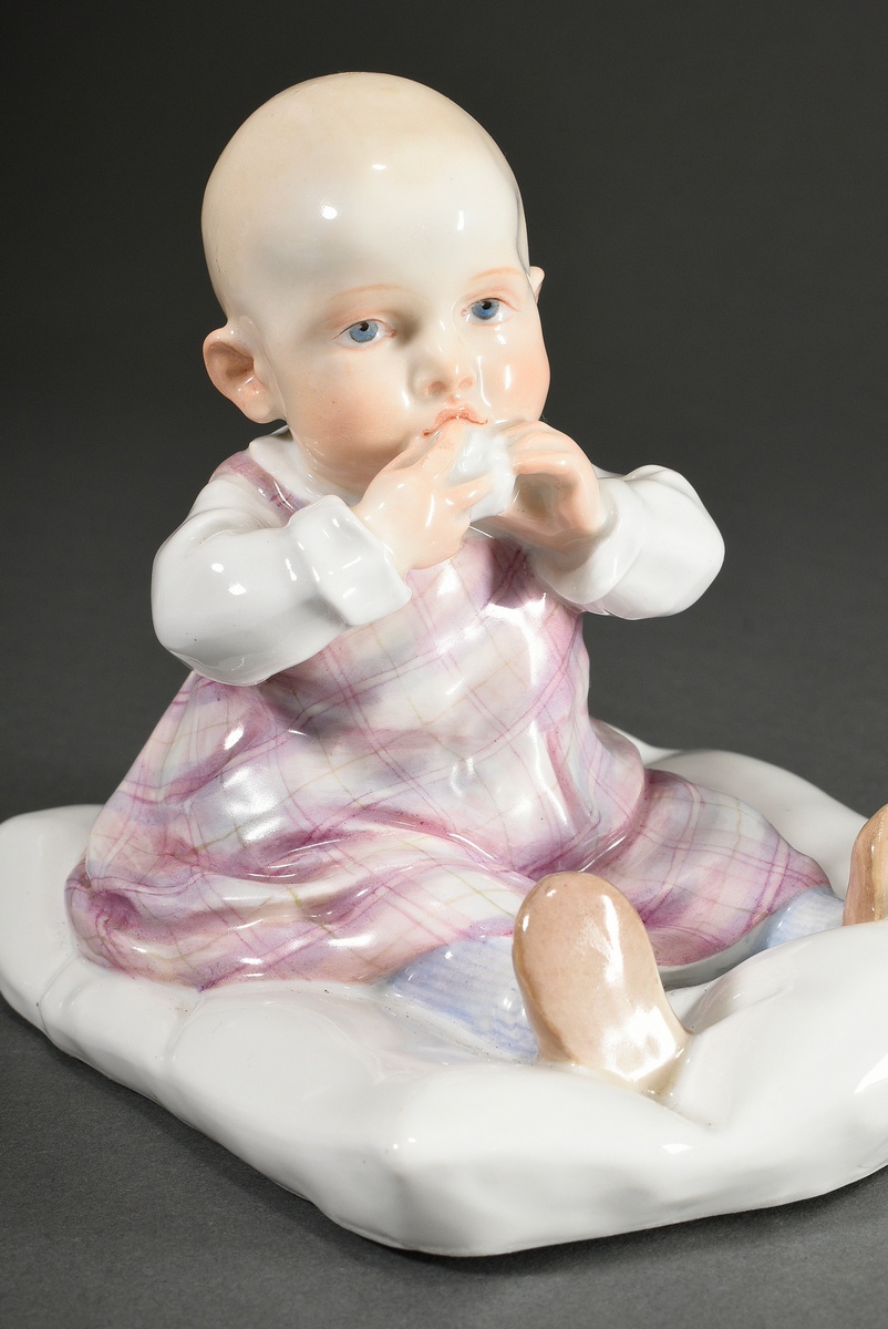 Meissen figurine "Toddler on pillow", porcelain polychrome painted, design: Konrad Hentschel 1905,