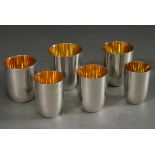 6 Matching Russian schnapps cups in brown leather case with blue velvet lining, MZ: JO, St. Petersb