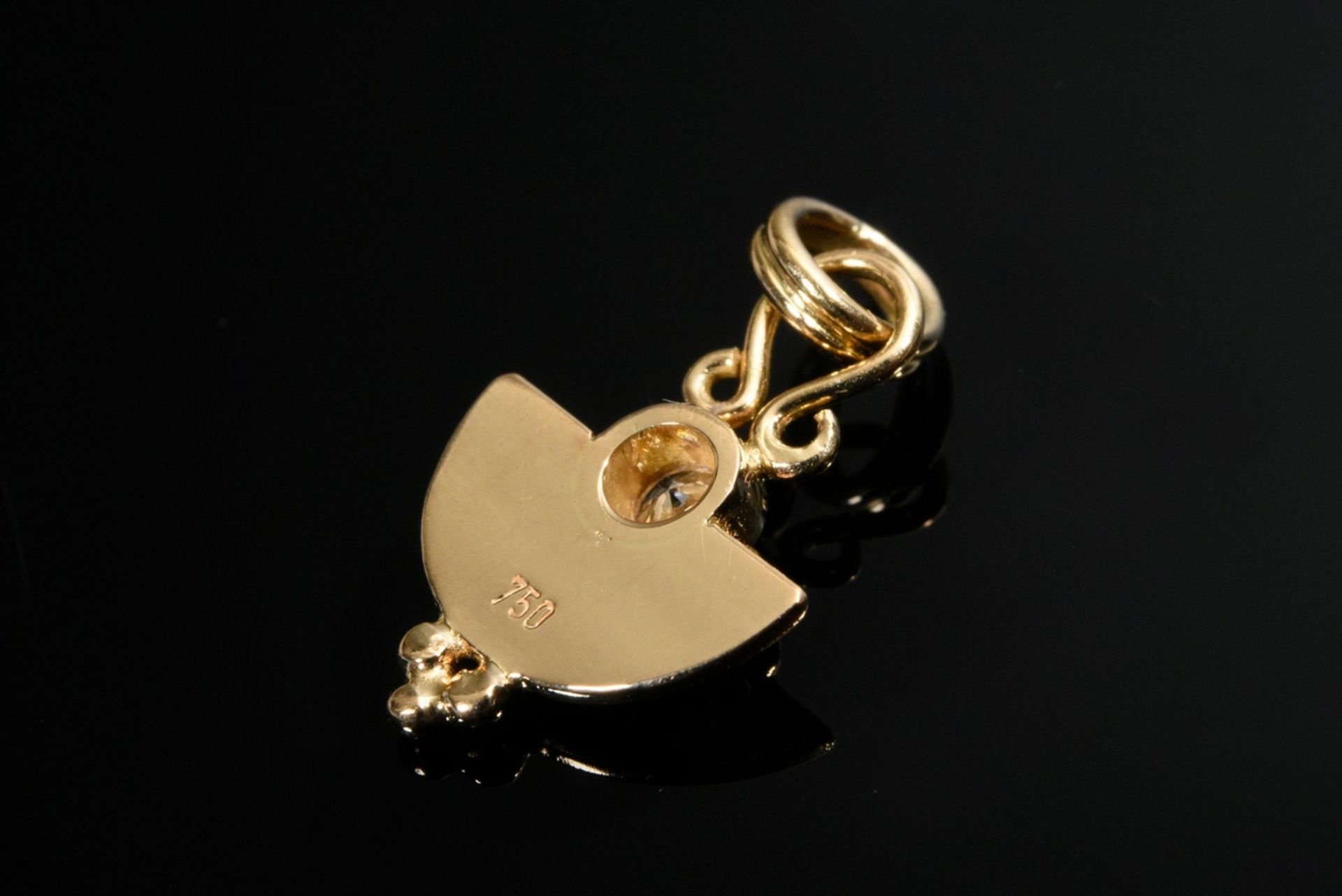 Yellow gold 750 pendant with granulé decoration and brilliant-cut diamond (approx. 0.08ct/VSI/W), h - Image 2 of 2