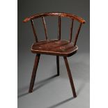 Swedish rustic plank chair with semi-circular backrest, around 1900, wood stained rust-brown, h. 46