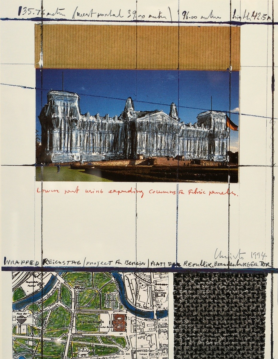 Christo (1935-2020) "Wrapped Reichstag" 1994, Farboffset/Prägedruck, u.r. sign., i. Druck sign./dat