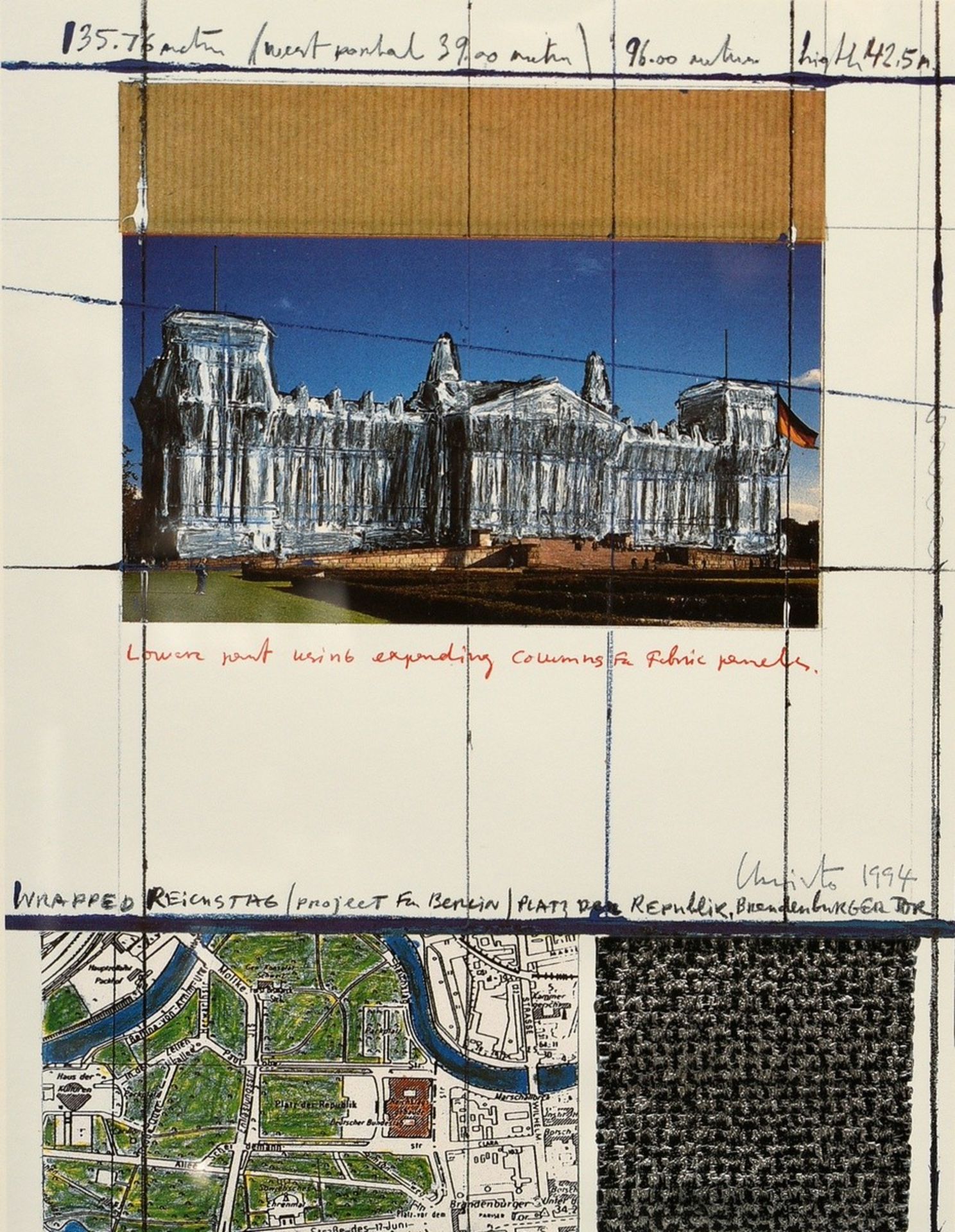 Christo (1935-2020) "Wrapped Reichstag" 1994, Farboffset/Prägedruck, u.r. sign., i. Druck sign./dat