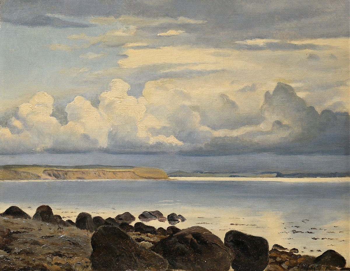 Foss, Harald Frederick (1843-1922) "Rocky coast under a high cloudy sky", oil/canvas, sign. b.r., 3