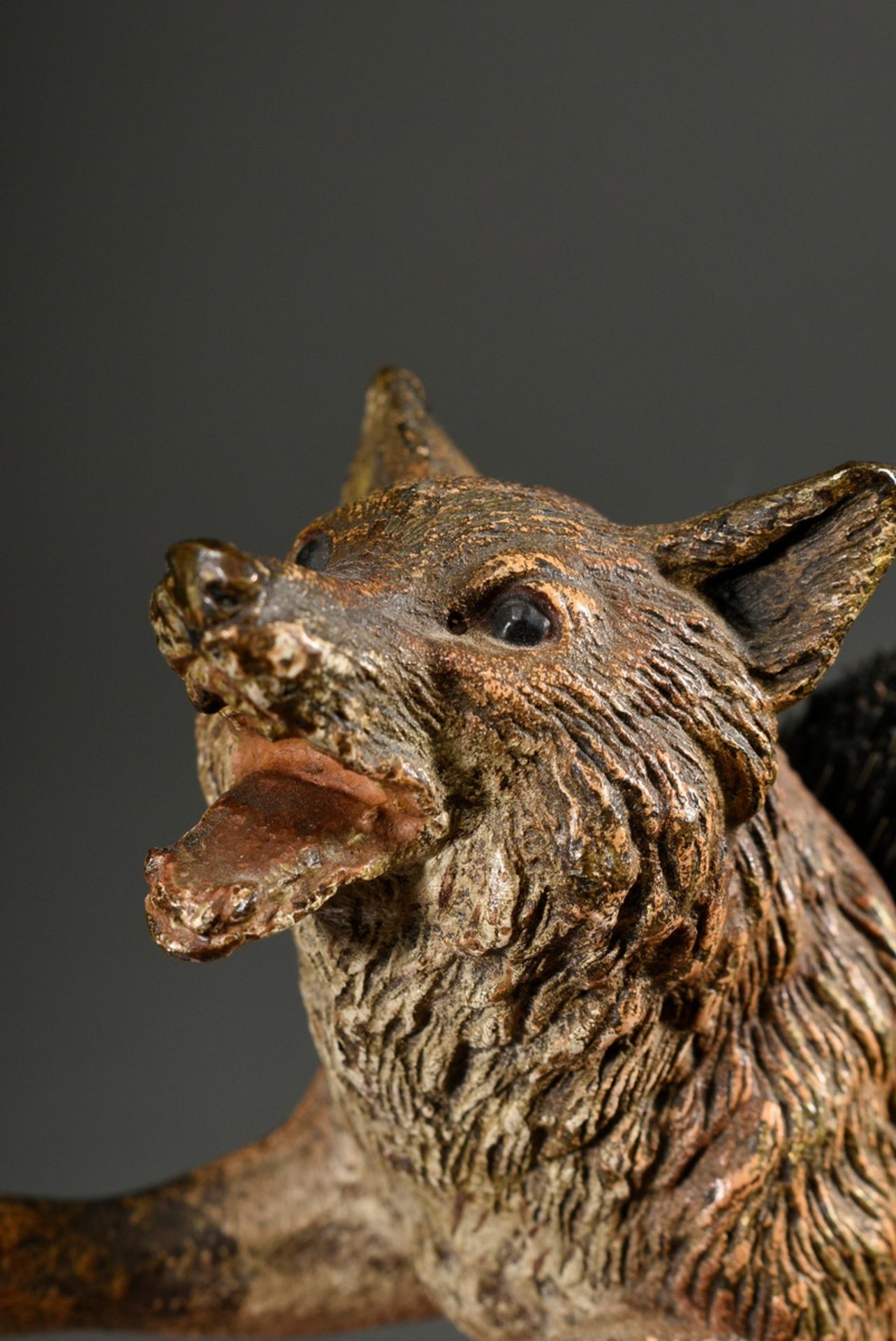 Viennese bronze "Fox" with wild boar bristle insert as needle holder or ink wiper, naturalistically - Image 4 of 4