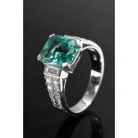 White gold 750 ring with emerald-cut tourmaline (approx. 2.70ct) and brilliant- and baguette-cut di
