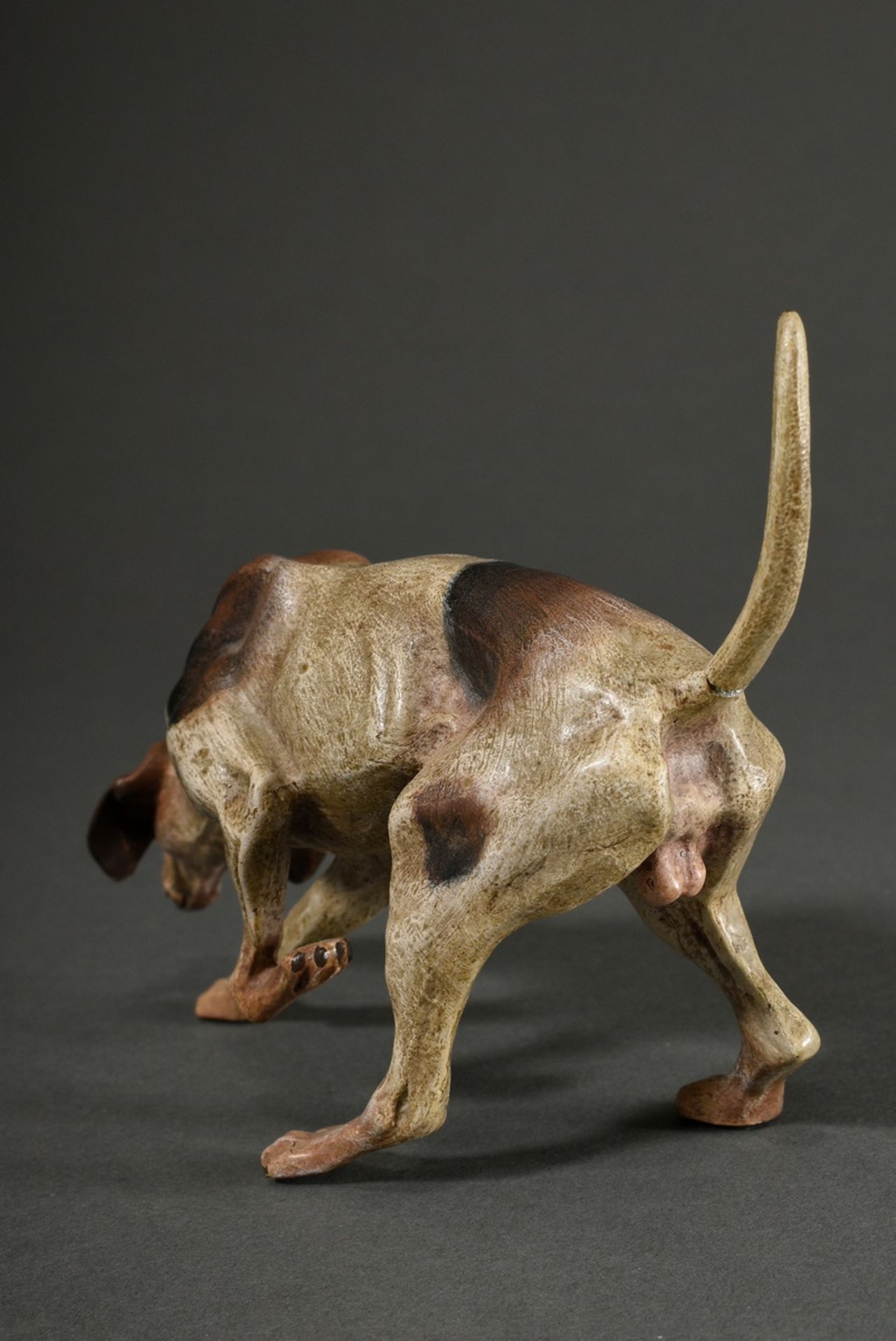 Large Viennese bronze hunting dog "Pointer mit Halsband", approx. 1900, marked on belly: "Geschützt - Image 3 of 7