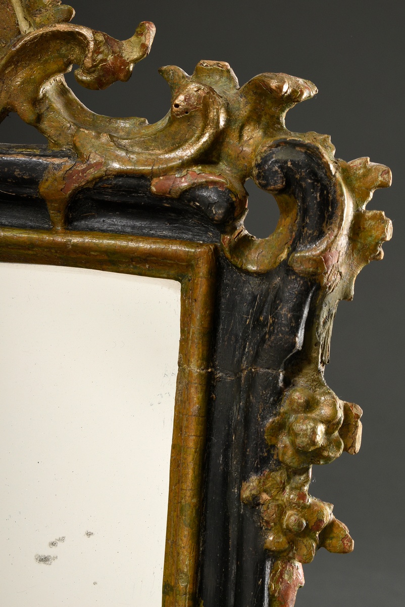 Small rococo altar mirror with carved frame, painted black and gold, 18th century, old mirror glass - Image 4 of 6