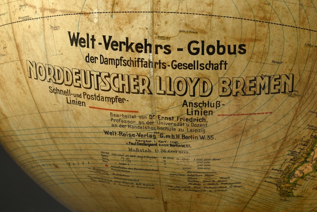 Large world traffic globe of the steamship company Norddeutscher Lloyd Bremen, made in the cartogra - Image 2 of 7