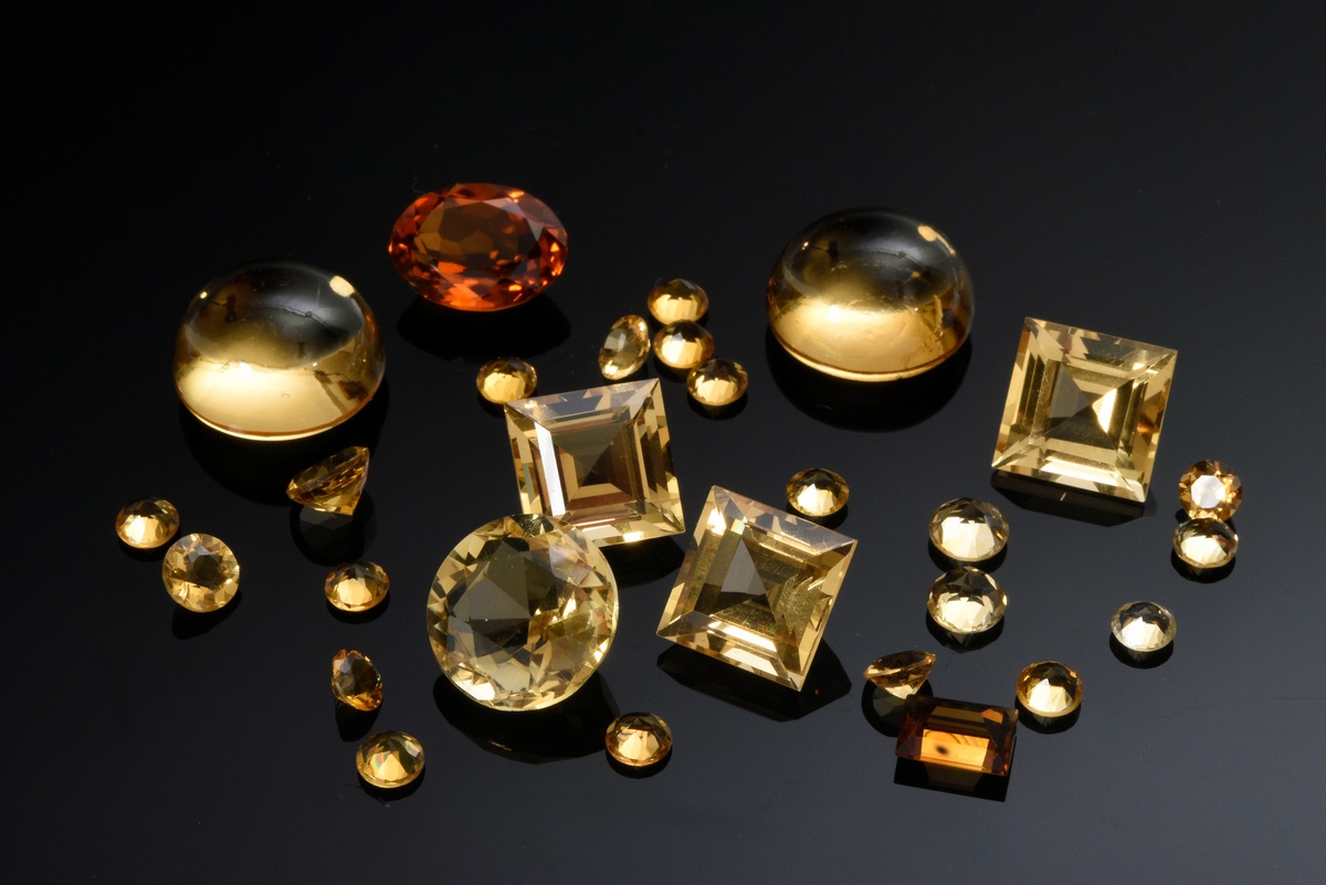 Mixed lot of various unmounted citrines and Madeira citrine (together approx. 53.55ct) in different