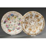 2 Various Meissen ceremonial plates with relief flower decoration, polychrome and gold painted, aro