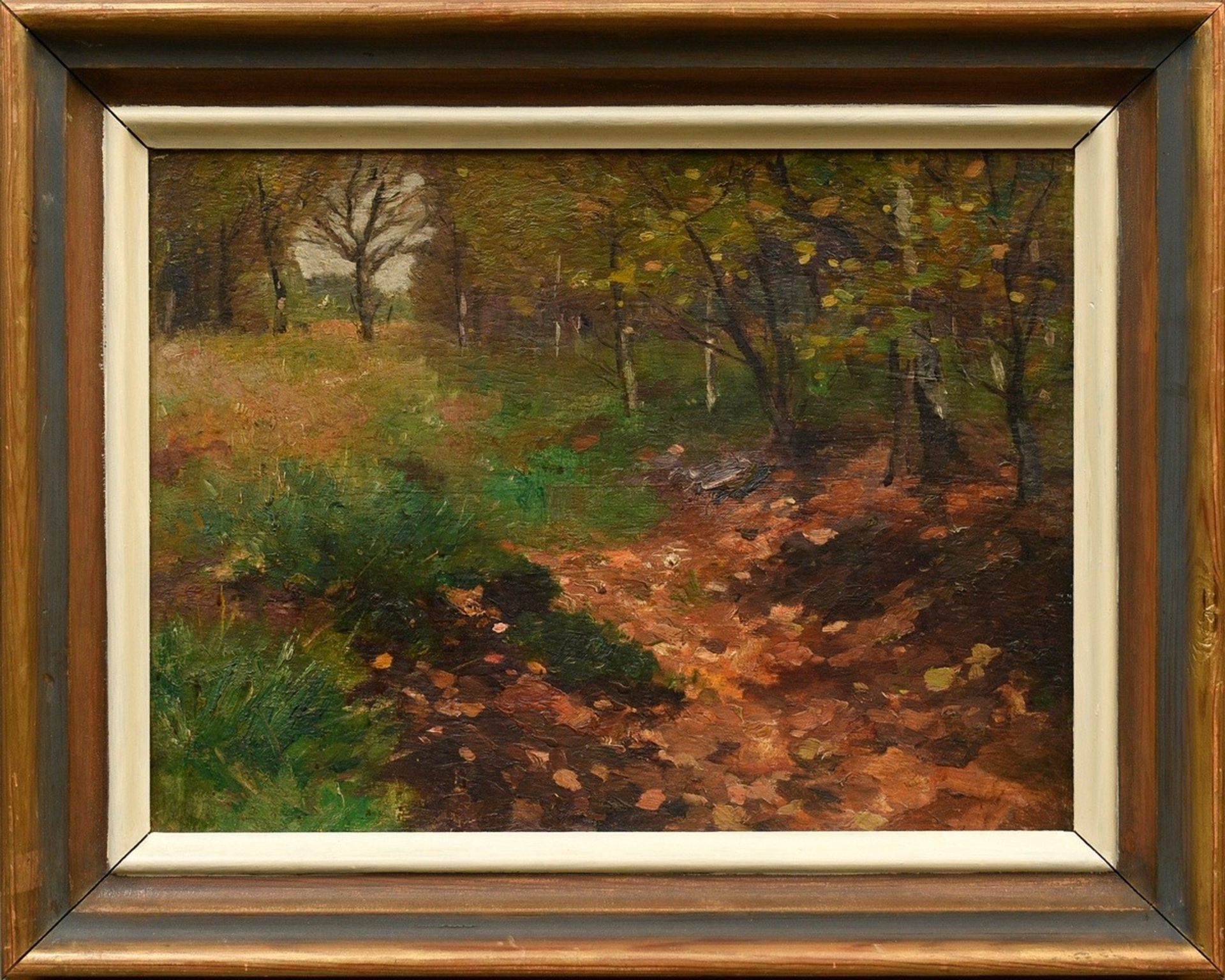 Herbst, Thomas (1848-1915) "Waldlichtung", Öl/Malpappe, verso Nachlassstempel, WVZ 850, 30x39,5cm ( - Bild 2 aus 4