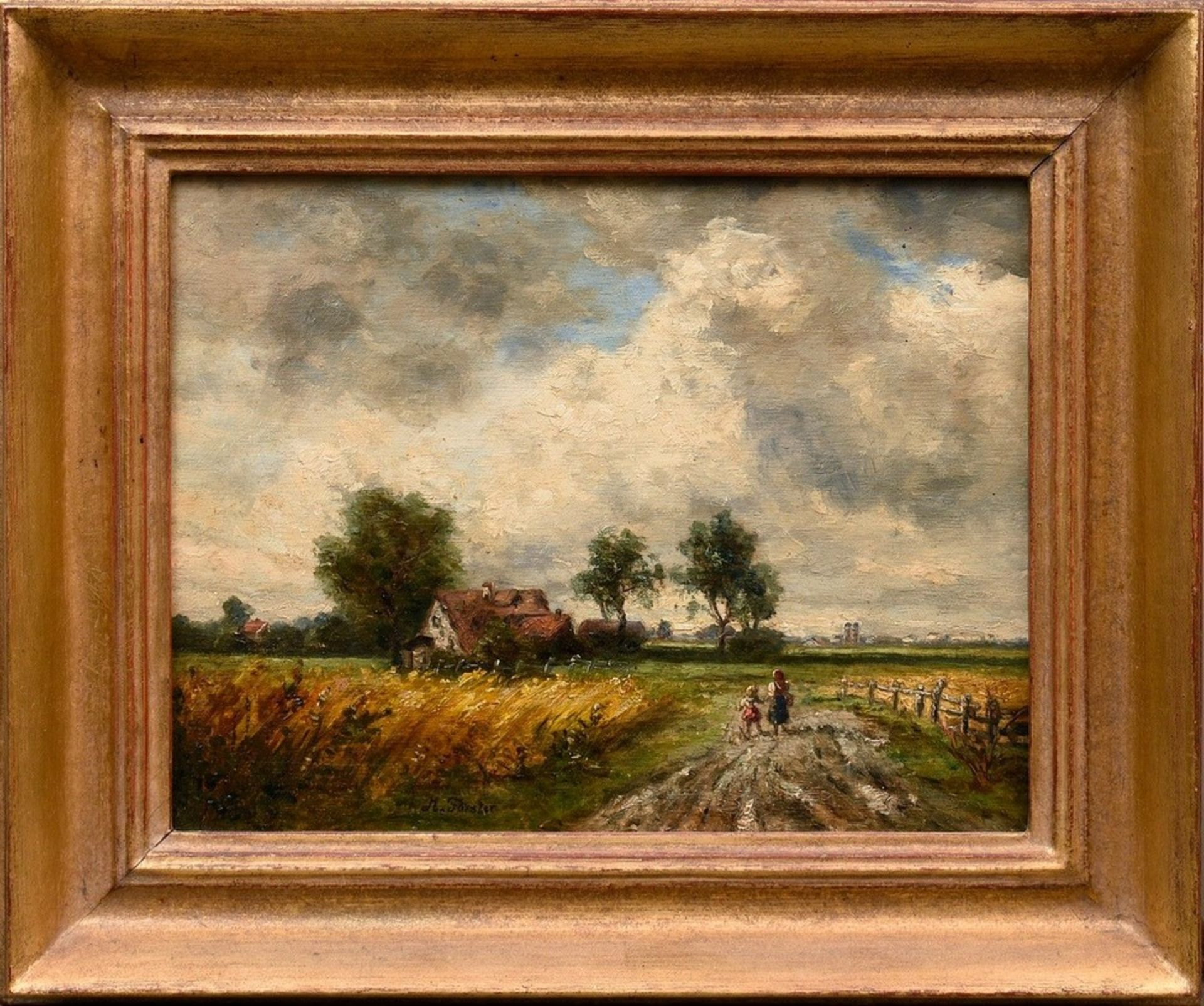 Förster, M. (Maler des frühen 20.Jh.) "Landschaft mit Gehöft", Öl/Holz, u. sign., 21,5x28cm (m.R. 3 - Bild 2 aus 5