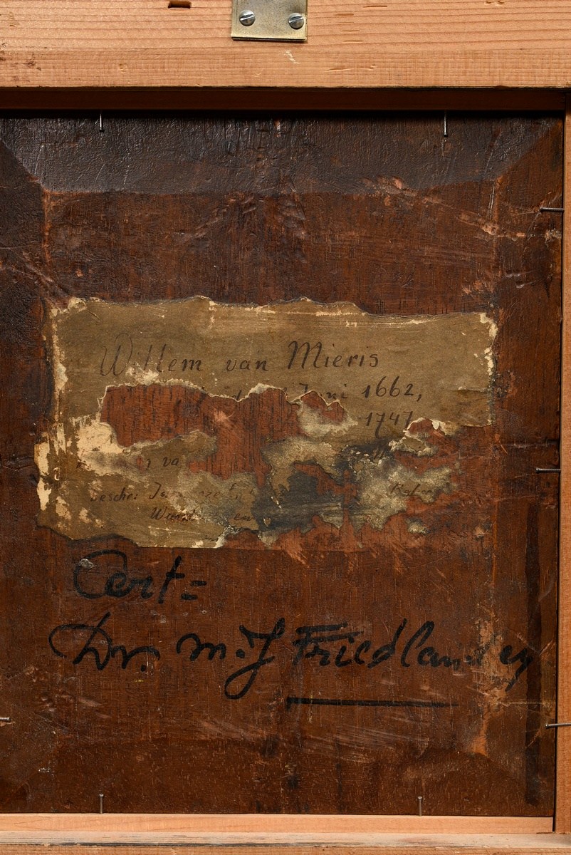 Mieris, Willem van (1662-1747) attr. "Fishmonger", oil/wood, verso inscr. a.o. "Cert= Dr. M.J. Frie - Image 7 of 8