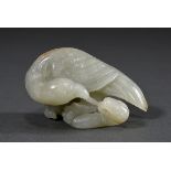 Finely carved celadon jade figure "Eagle and Snake" with rust colour, China Qianlong or later, l. 7
