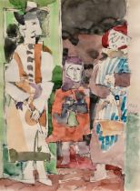 Grimm, Wilhelm (1904-1986) "Drei in der Tür" 1967, Aquarell/Bleistift/Collage, m.r. sign/dat., u.l.