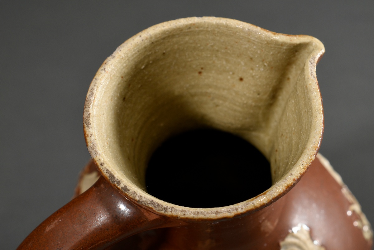 A large Bunzlau jug with Saxon coat of arms, egg shape over simple stand, funnel-shaped neck with p - Image 4 of 6