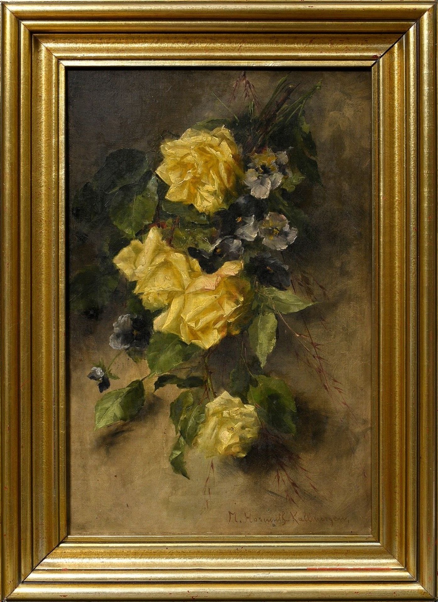 Hormuth-Kallmorgen, Margarethe (1858-1916) "Blumenstilleben", Öl/Leinwand, u.r. sign., 58,5x38,5cm  - Bild 2 aus 3