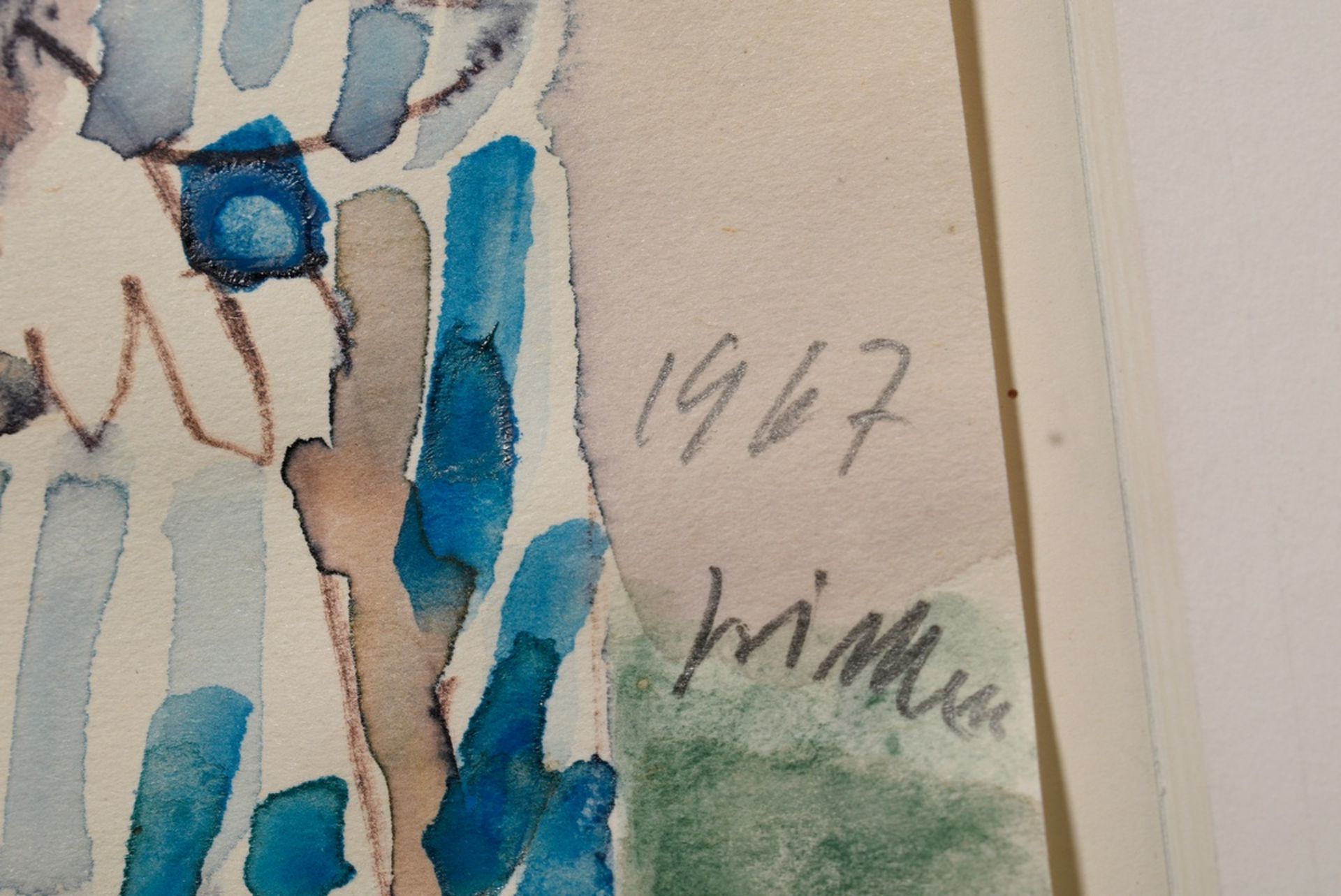 Grimm, Wilhelm (1904-1986) 'Three in the door' 1967, watercolour/pencil/collage, m.r. sign./dat., i - Image 4 of 5