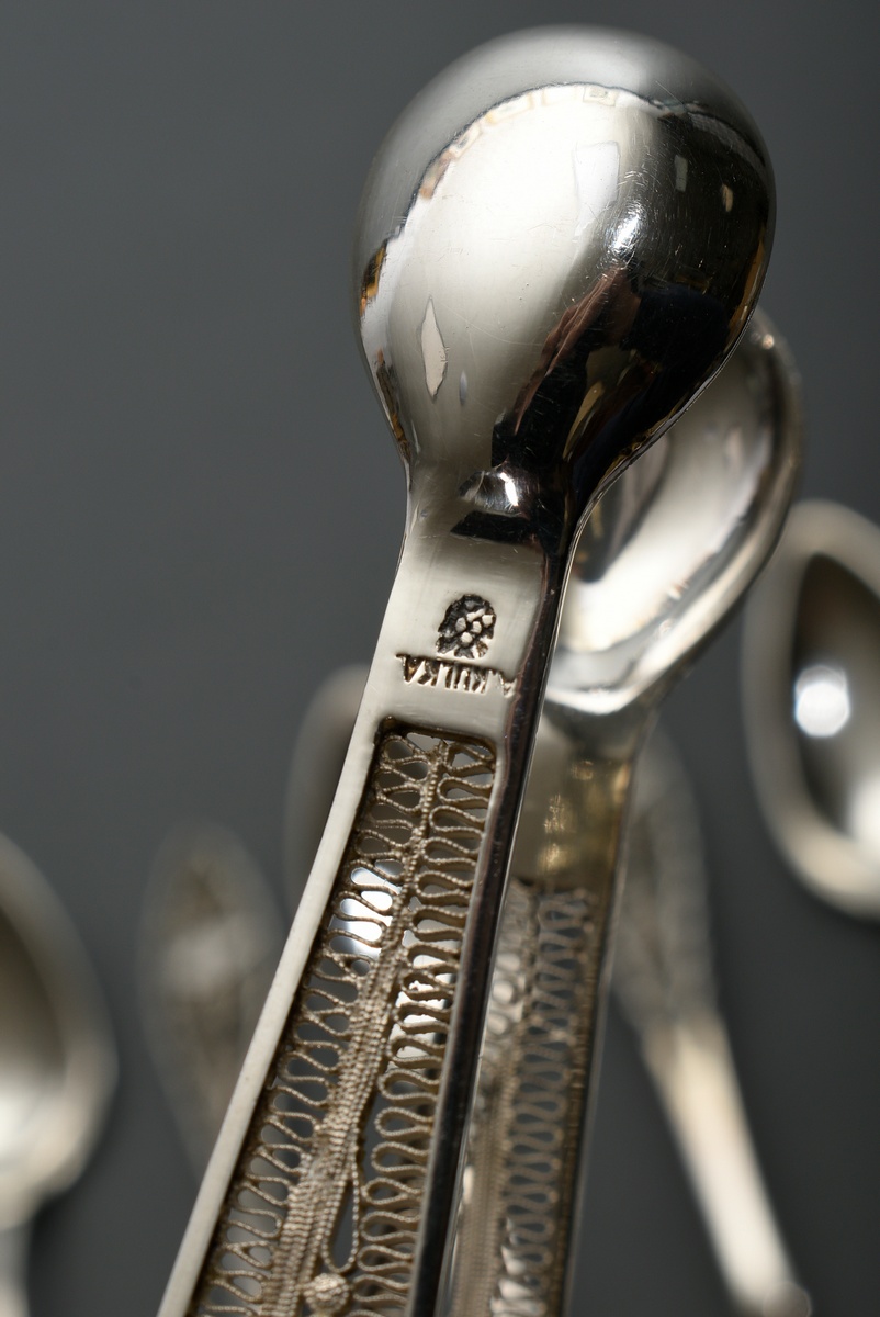 13 pieces filigree cutlery in Empire form with applied diamond cartouche and monogram ‘M.B.’, silve - Image 4 of 9