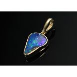 Modern yellow gold 585 boulder opal clip or pendant, 5.6g, l. 3.5cm