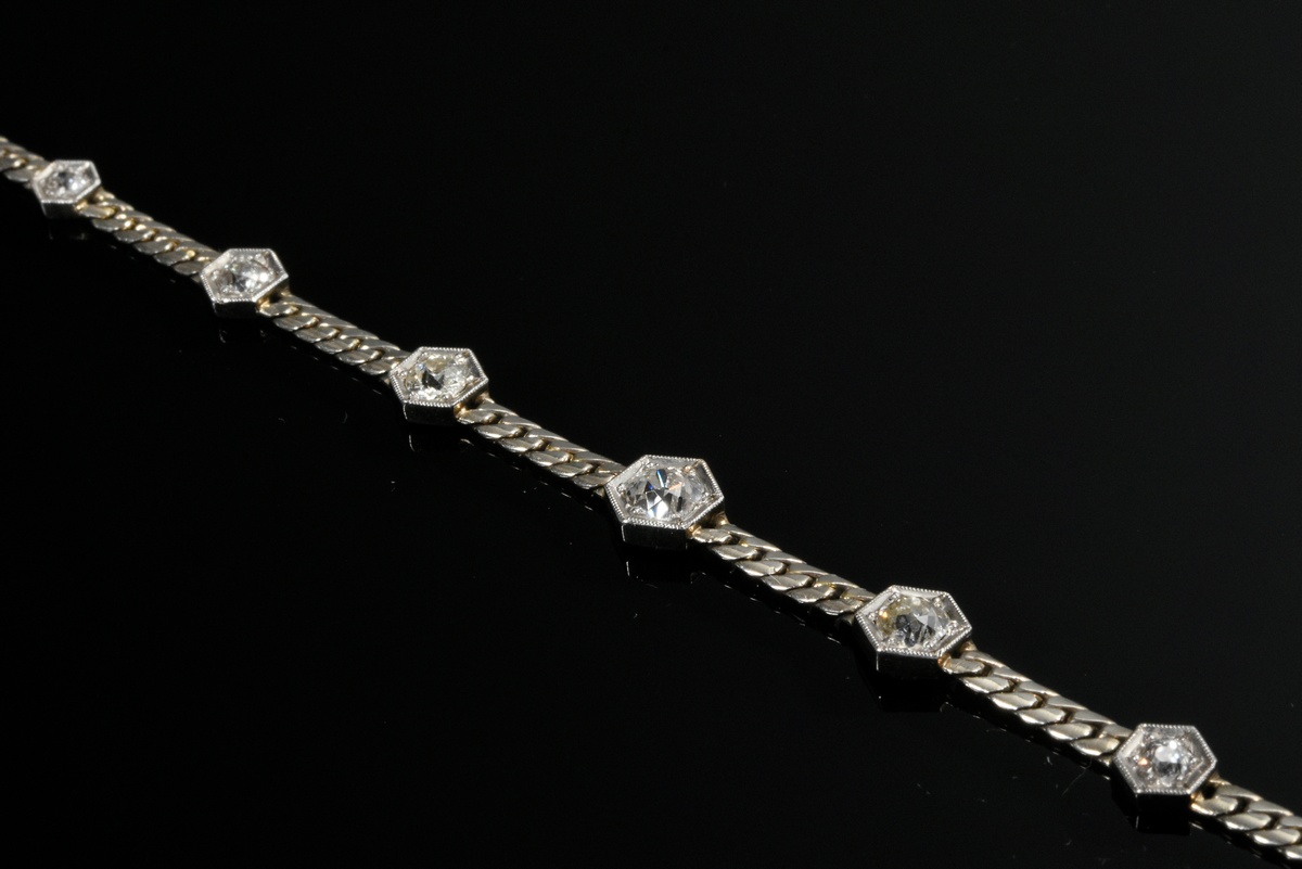 White gold 750 foxtail necklace with old-cut diamonds (approx. 0.95ct/SI-P1/W-TCR), 10.5g, l. 40cm, - Image 3 of 3