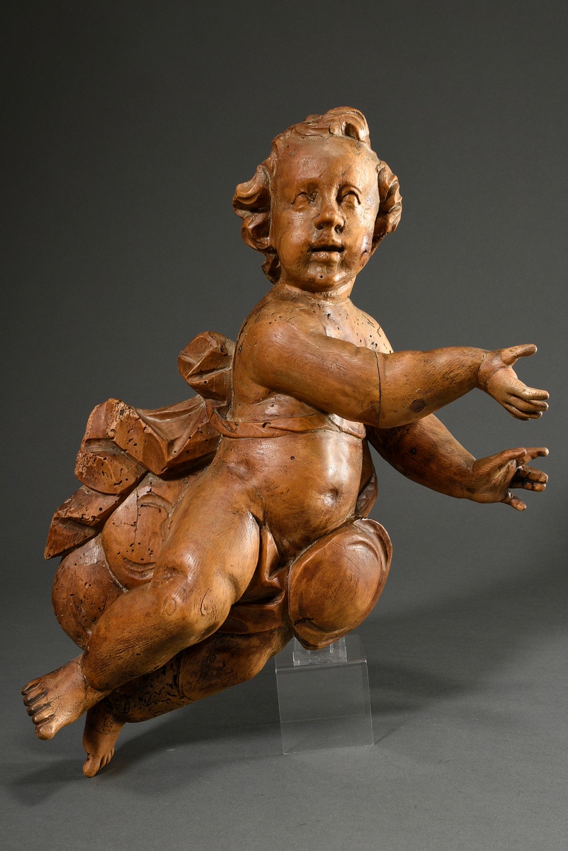Baroque putto, limewood, h. 53cm, old wormholes, supplemented - Image 4 of 12
