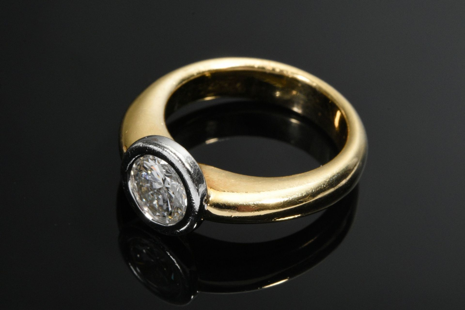 Gelbgold 750 Ring mit Brillant Solitär (ca. 1.10ct/VVS/W) in Platin gefasst, 10,7g, Gr. 54 - Bild 3 aus 3