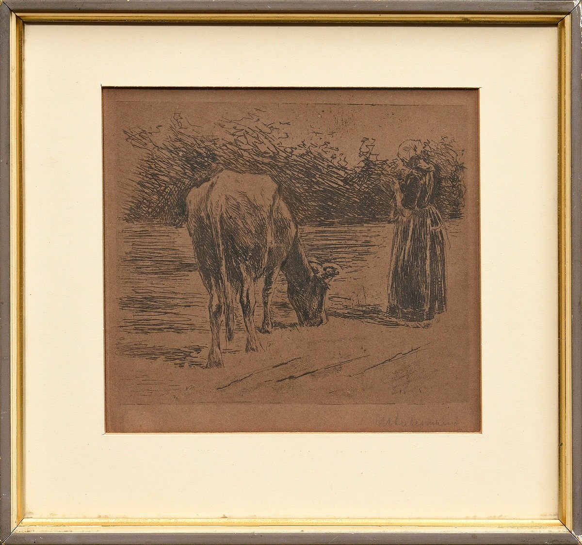 Liebermann, Max (1847-1935) 'Young Shepherdess' 1894, etching, sign. b.r., mounted in passepartout, - Image 2 of 3