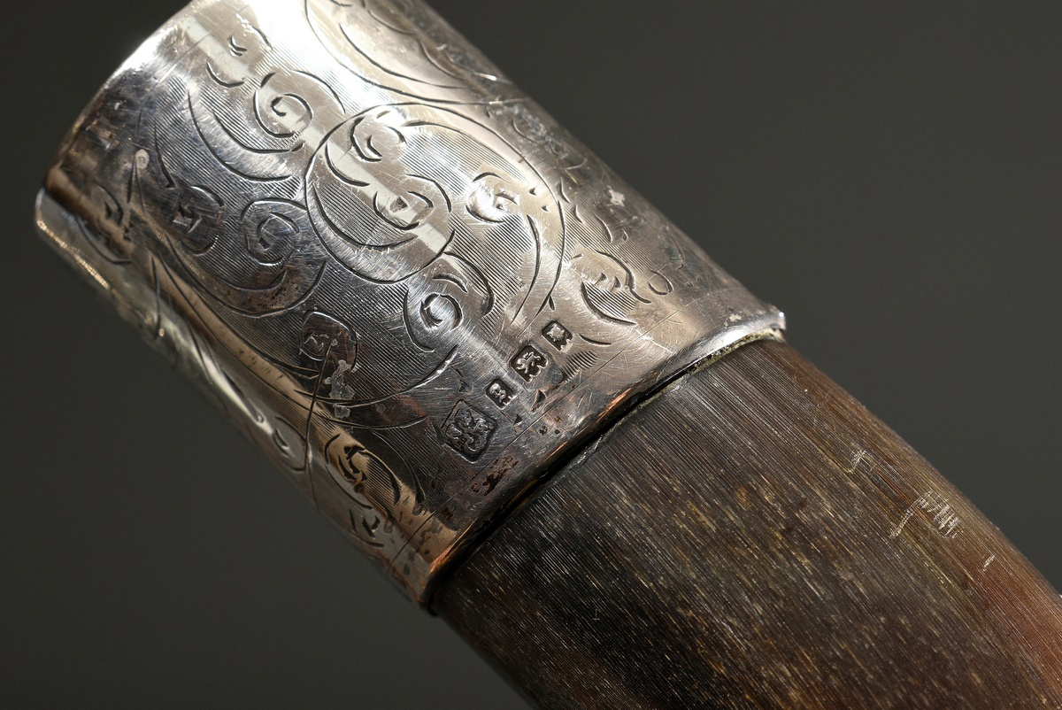 Walking stick with horn fritz crutch and florally chiselled mountings in silver 925, Feldman & Bros - Image 6 of 7
