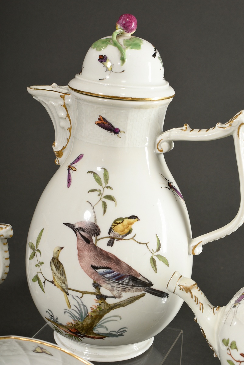 21 Pieces Meissen service with polychrome "Bird and Insects" painting on Ozier relief, c. 1750, con - Image 7 of 27