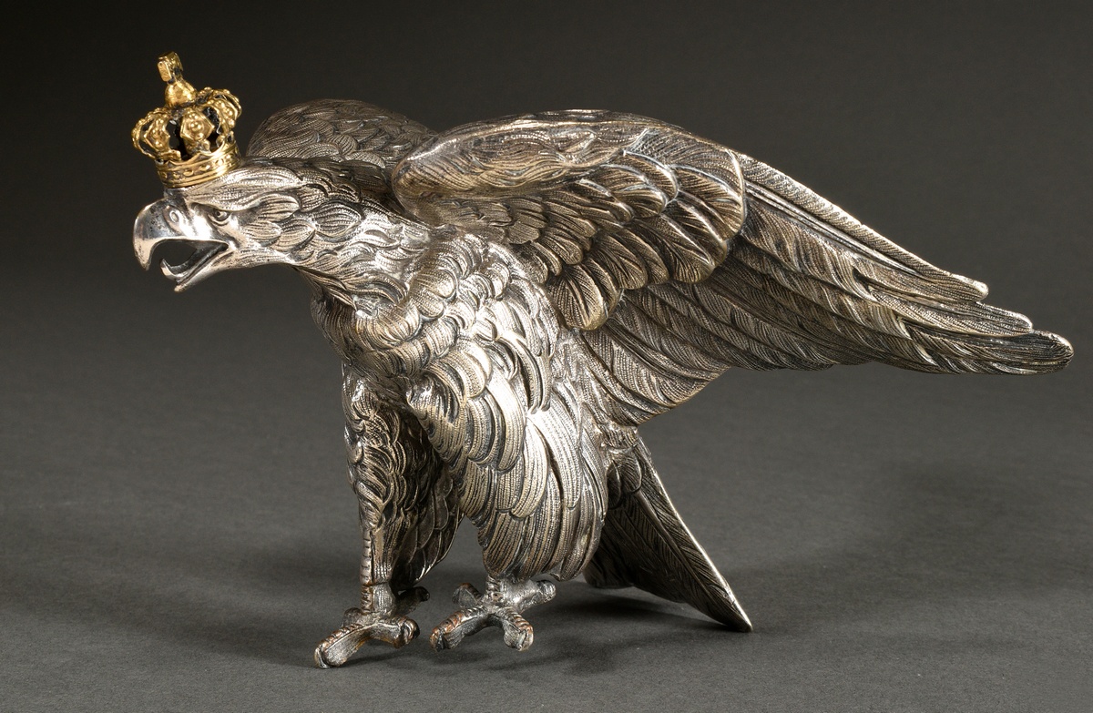 Wilhelmine eagle with German imperial crown in finely chiselled design, approx. 1880/1900, silver-p