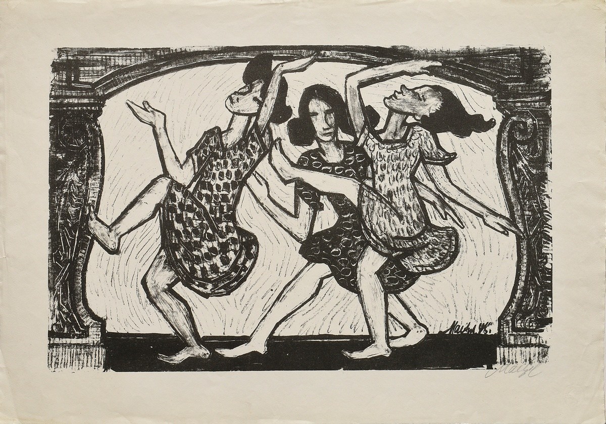 Maetzel, Emil (1877-1955) 'Three Dancing Women' 1948, lithograph, sign. lower right, sign./dat. low - Image 2 of 3
