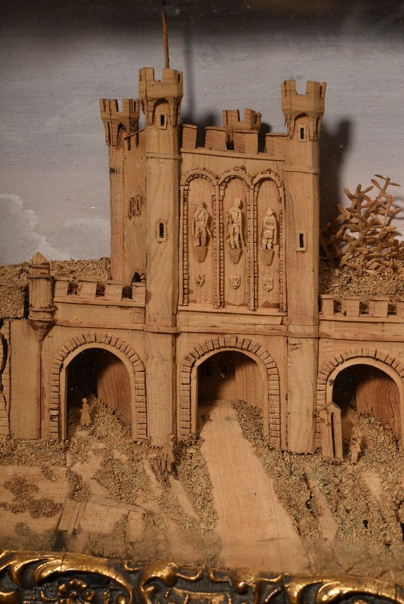 Small cork diorama ‘Castle ruins with staffage’, 4.5x30x23cm, small defects - Image 3 of 5