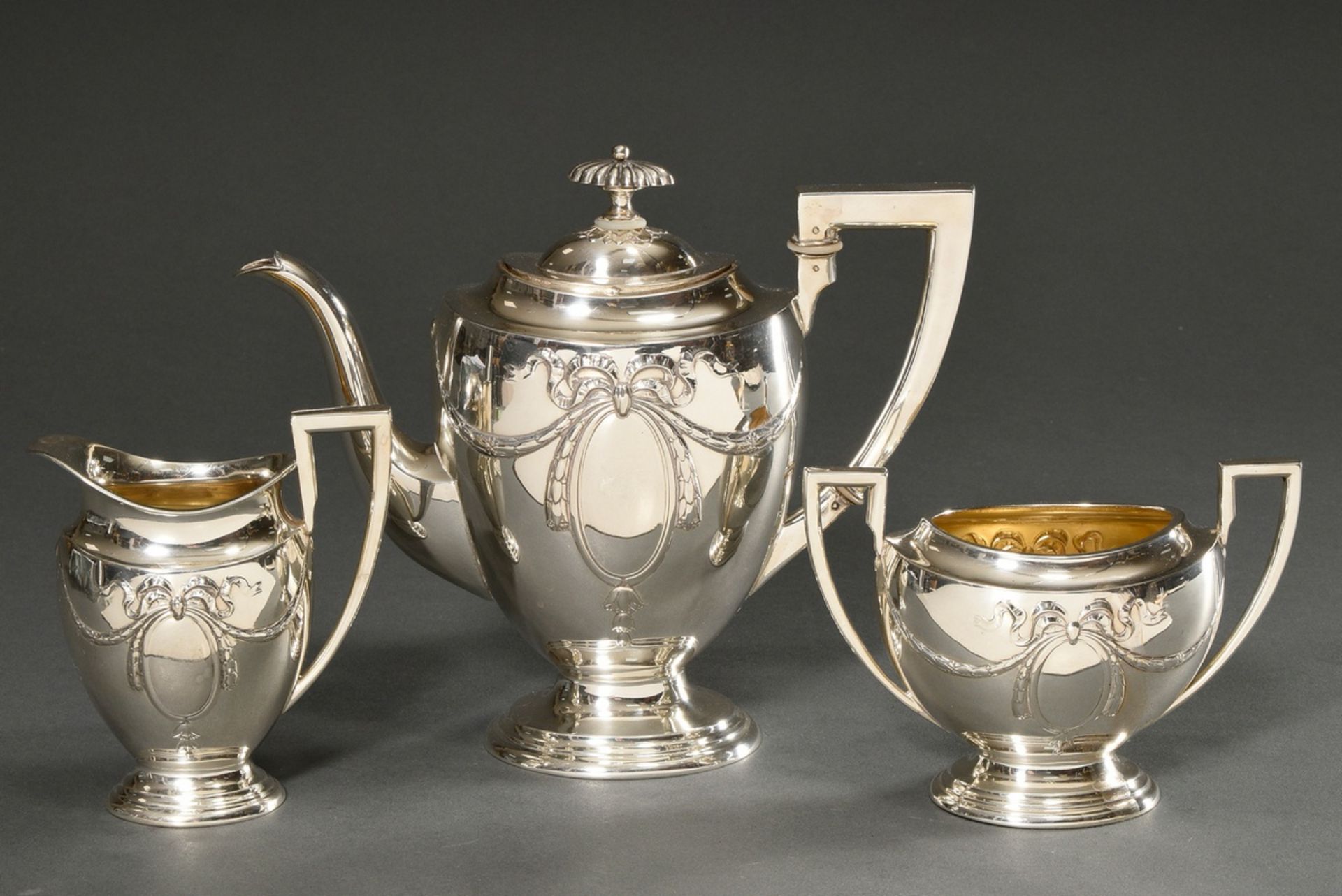 4 Pieces Wilhelminian coffee service with semi-sculptural wreath motifs on the wall, Wilhelm Theodo - Image 3 of 9