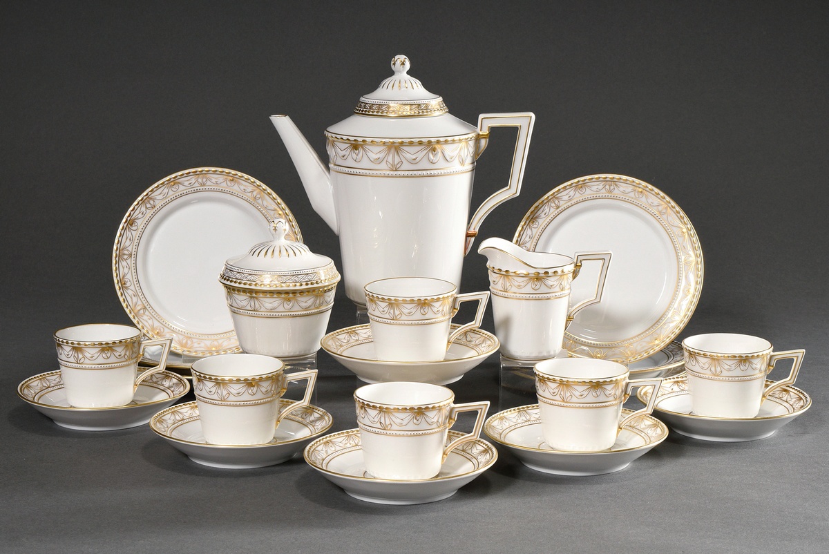 15 Piece KPM Mocha service for 6 people "Kurland" with rich gold decoration