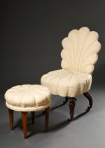 2 Teile Grotto Stuhl mit gepolsteter Muschellehne auf gedrechselten Beinen mit Rollen und passendem