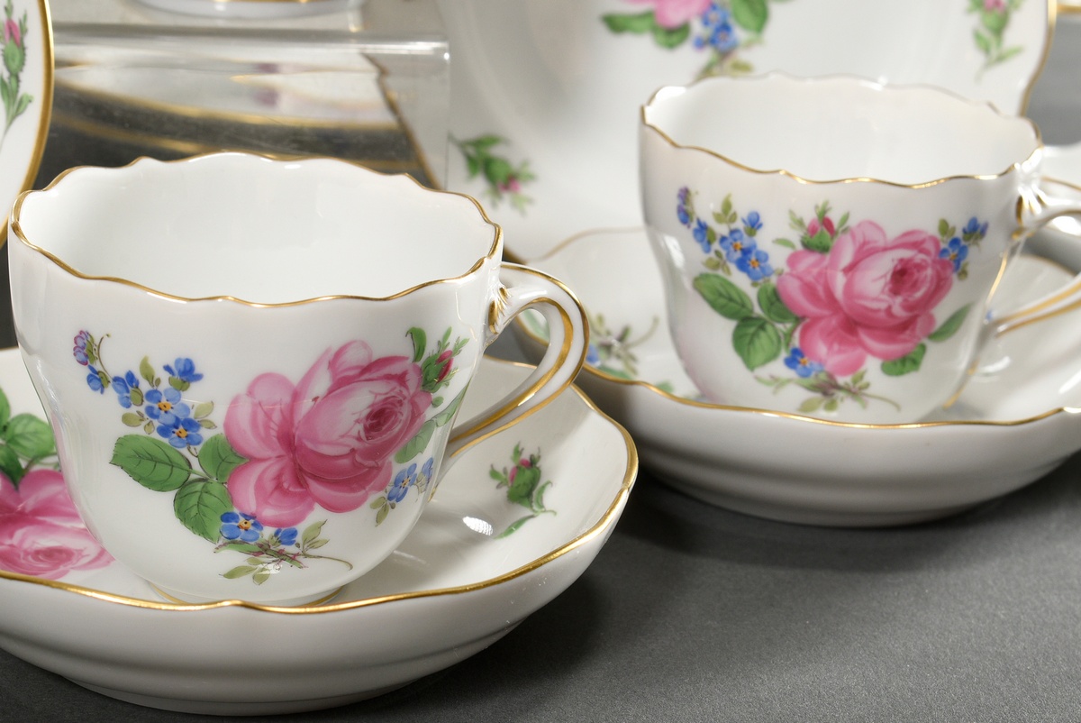 23 Pieces Meissen mocha service "Rosa Rose mit Vergissmeinnicht" gold painted, form Neuer Ausschnit - Image 4 of 10