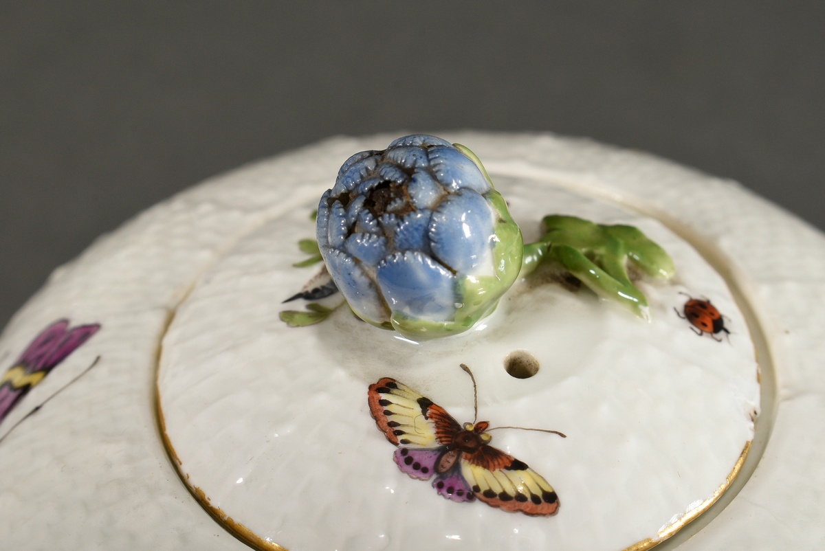 21 Pieces Meissen service with polychrome "Bird and Insects" painting on Ozier relief, c. 1750, con - Image 21 of 27