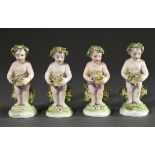 4 Mennecy-Villeroy Sceaux porcelain figurines "Putti with flower baskets", France c. 1740/1760, h. 