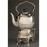 Silver-plated rechaud pot in Queen Anne style with wooden handle and knob, MM: Walker & Hall, Sheff