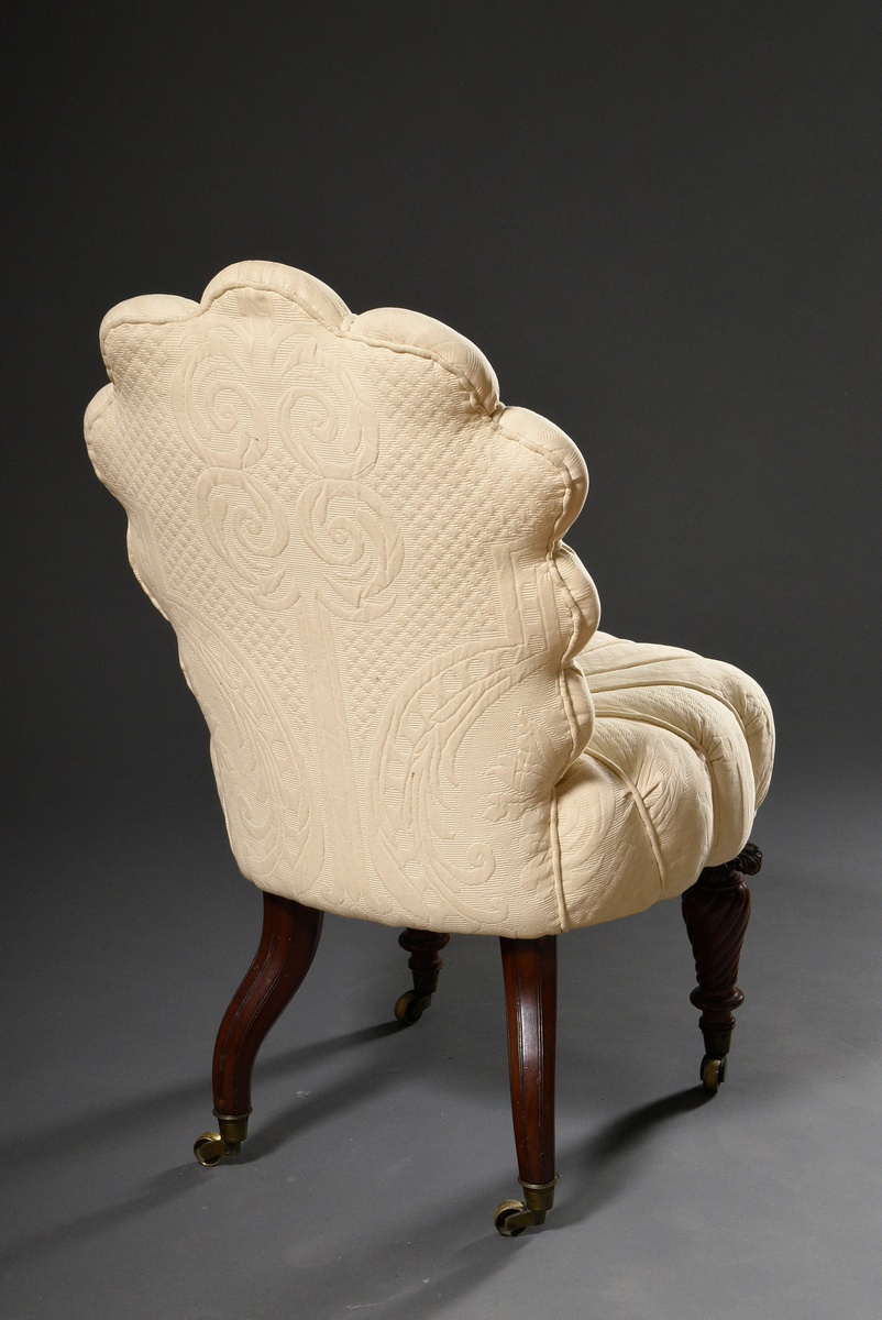 2 pieces Grotto chair with upholstered shell backrest on turned legs with castors and matching roun - Image 5 of 8
