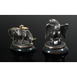 2 Figurative petition pendants on blood jasper plates with fully sculpted "eagle" and "bull", late 