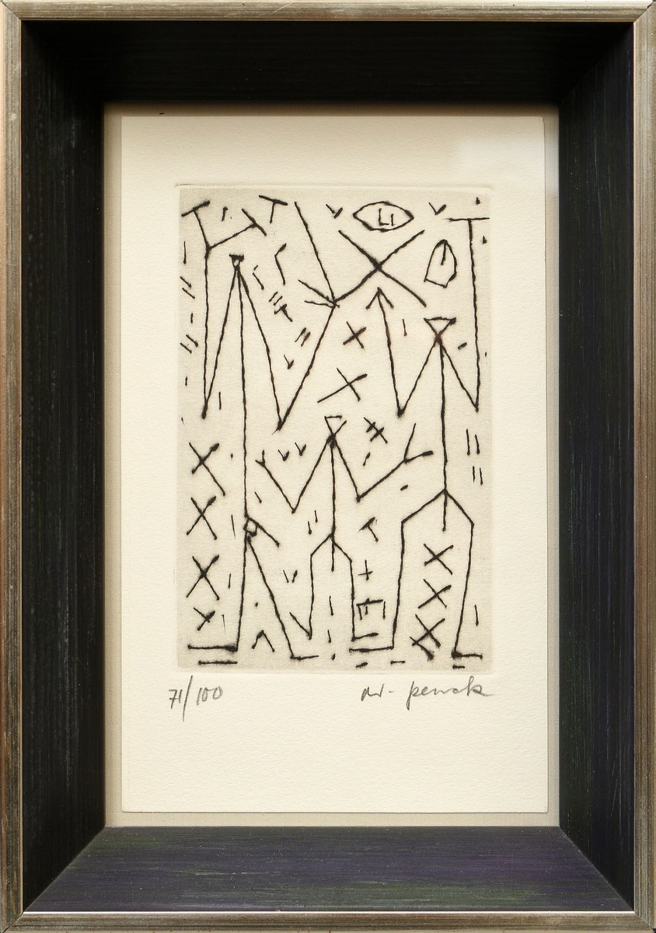 Penck, A.R. (1939-2017) "Figuren", Radierung, 71/100, u. sign./num., PM 14,3x9,3cm, BM 21x12,5cm - Bild 2 aus 4