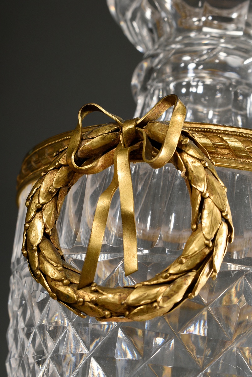 Classic crystal vase in stone cut with fire-gilt mounts and laurel wreath handles in Louis XVI styl - Image 3 of 5