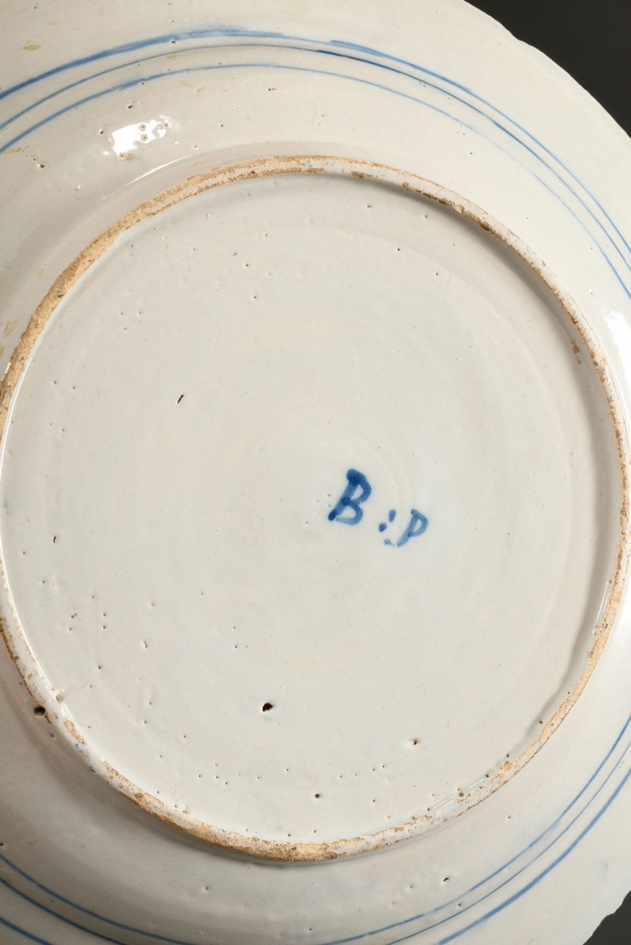 Faience plate with rich blue painting decoration ‘Garden with tulip tree’, verso marked ‘B:P’ for D - Image 3 of 6