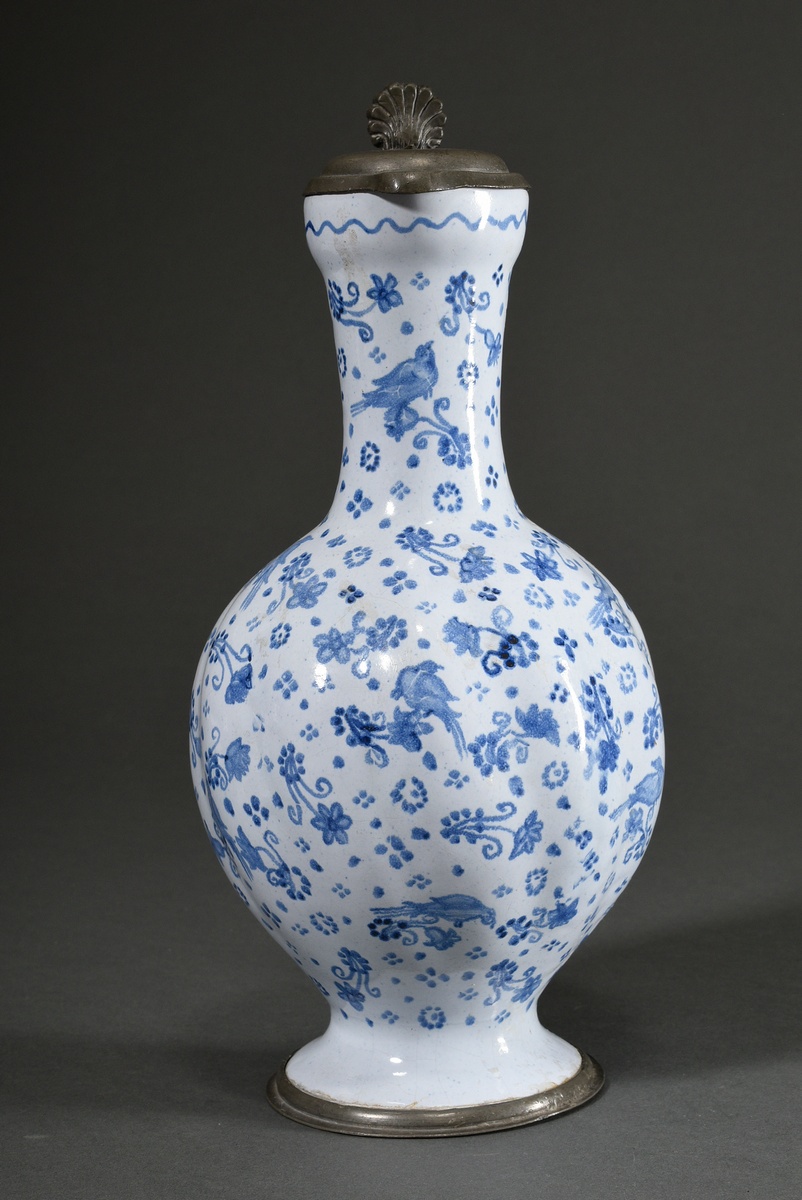 Faience narrow-necked jug with bird decoration, globular bellied jug with funnel-shaped narrow neck - Image 3 of 7
